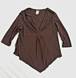 Y2K Versailles womens brown 3/4 sleeve baby doll boho indie frilly hem blouse